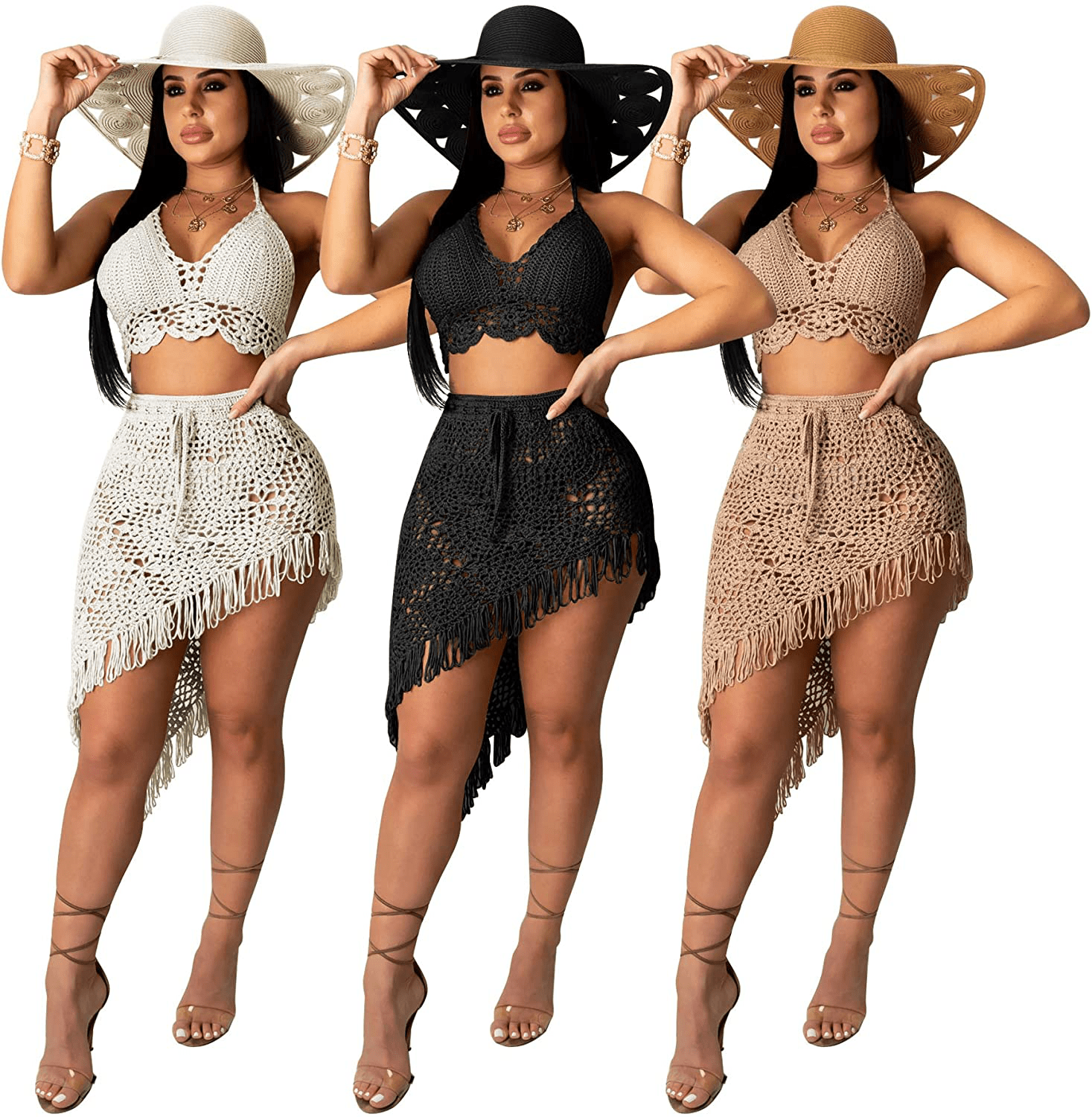 Acelyn Women'S Sexy Bathing Suit Handmade Crochet Tassel Bikini Cover up Swimsuit Summer Beach Dress Apparel & Accessories > Clothing > Swimwear Kylie Max   