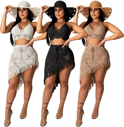Acelyn Women'S Sexy Bathing Suit Handmade Crochet Tassel Bikini Cover up Swimsuit Summer Beach Dress Apparel & Accessories > Clothing > Swimwear Kylie Max   