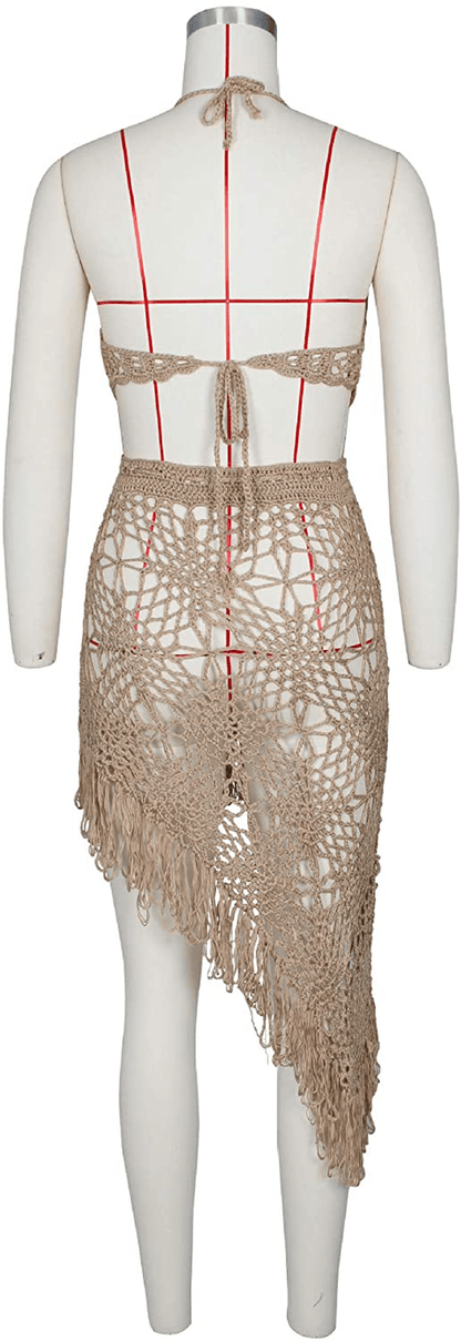 Acelyn Women'S Sexy Bathing Suit Handmade Crochet Tassel Bikini Cover up Swimsuit Summer Beach Dress Apparel & Accessories > Clothing > Swimwear Kylie Max   