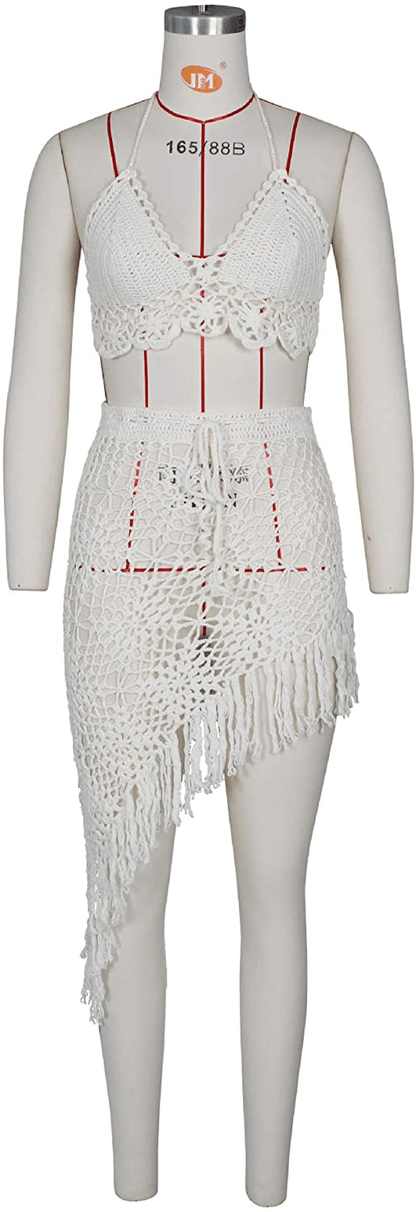 Acelyn Women'S Sexy Bathing Suit Handmade Crochet Tassel Bikini Cover up Swimsuit Summer Beach Dress Apparel & Accessories > Clothing > Swimwear Kylie Max   