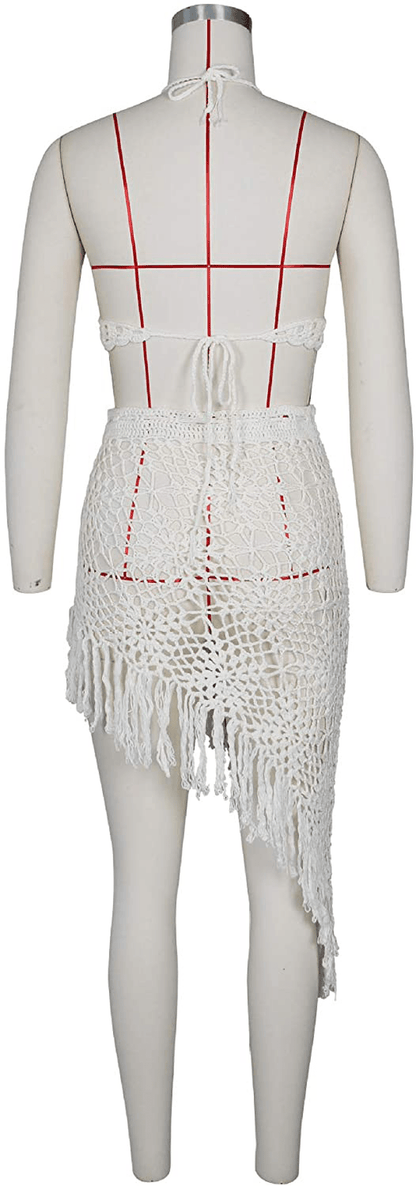 Acelyn Women'S Sexy Bathing Suit Handmade Crochet Tassel Bikini Cover up Swimsuit Summer Beach Dress Apparel & Accessories > Clothing > Swimwear Kylie Max   