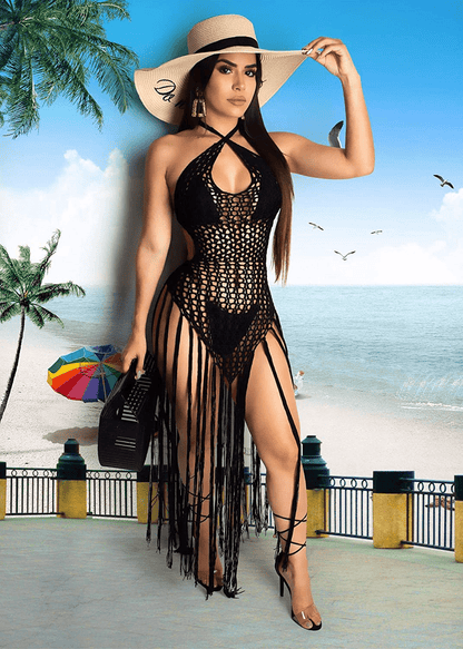 Acelyn Women'S Sexy Bathing Suit Handmade Crochet Tassel Bikini Cover up Swimsuit Summer Beach Dress Apparel & Accessories > Clothing > Swimwear Kylie Max   