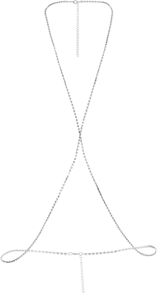 Acenail Boho Sexy Beach Body Chain Crystal Bikini Belt Chains Summer Rhinestone Bra Waist Body Jewelry for Women and Girls (Silver) Apparel & Accessories > Jewelry > Body Jewelry Acenail   