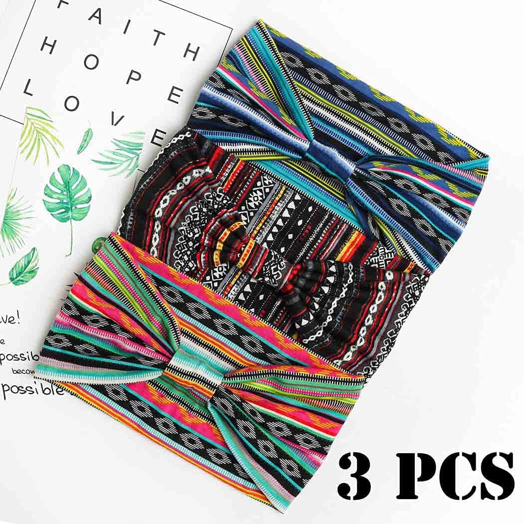 Aceorna Boho Headbands Wide Knot Hair Band Elastic Turban Head Band Stretch Leopard Twist Head Wraps Cloth Yoga Sweartband Fashion Hair Accessories for Women and Girls 3 Pcs (Set A) Apparel & Accessories > Clothing Accessories > Bandanas & Headties Aceorna   