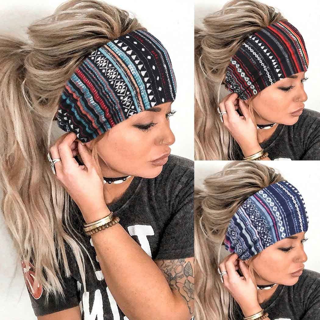 Aceorna Boho Headbands Wide Knot Hair Band Elastic Turban Head Band Stretch Leopard Twist Head Wraps Cloth Yoga Sweartband Fashion Hair Accessories for Women and Girls 3 Pcs (Set A) Apparel & Accessories > Clothing Accessories > Bandanas & Headties Aceorna Set G  