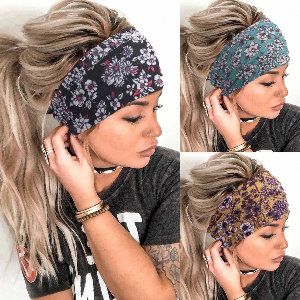 Aceorna Boho Headbands Wide Knot Hair Band Elastic Turban Head Band Stretch Leopard Twist Head Wraps Cloth Yoga Sweartband Fashion Hair Accessories for Women and Girls 3 Pcs (Set A) Apparel & Accessories > Clothing Accessories > Bandanas & Headties Aceorna Set K  