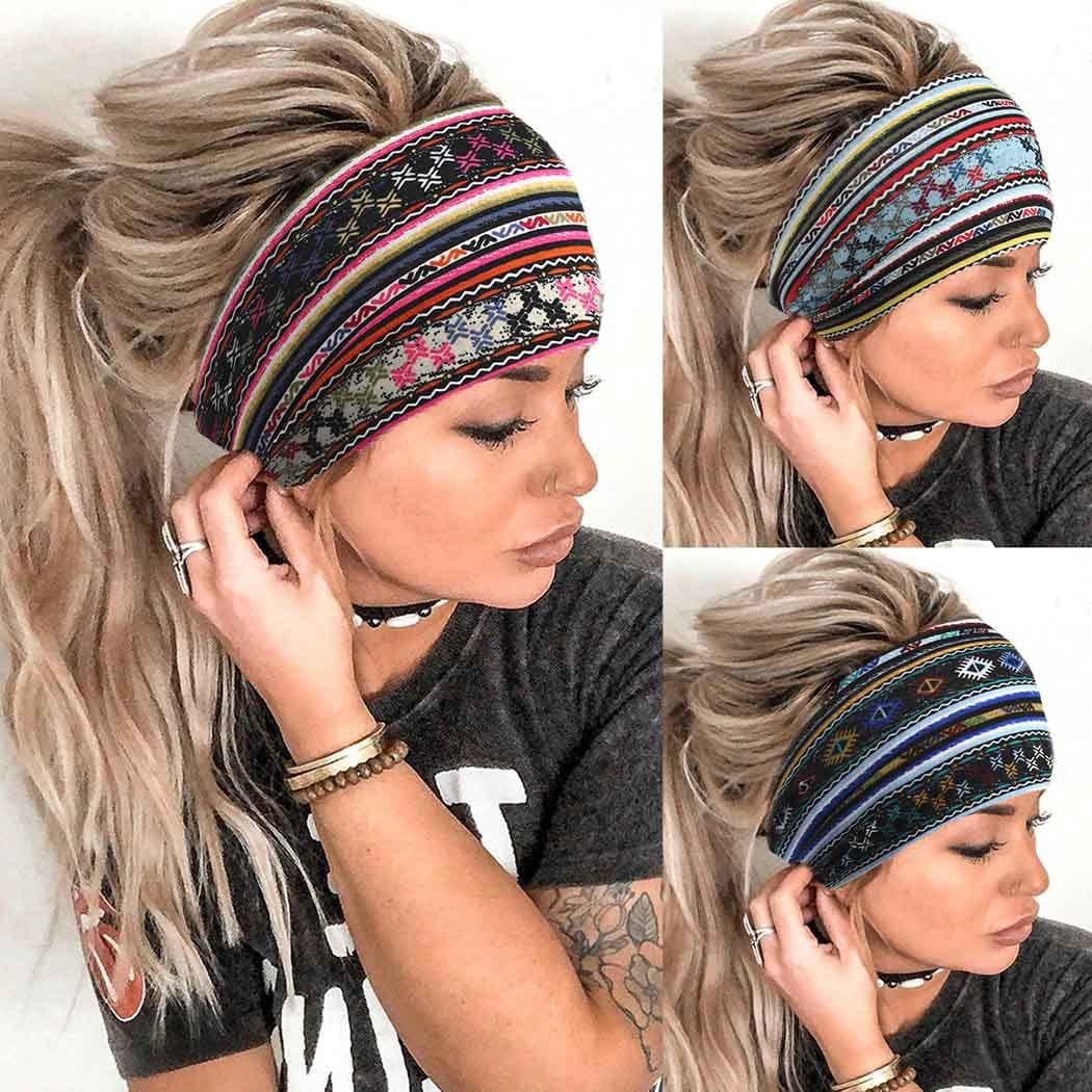 Aceorna Boho Headbands Wide Knot Hair Band Elastic Turban Head Band Stretch Leopard Twist Head Wraps Cloth Yoga Sweartband Fashion Hair Accessories for Women and Girls 3 Pcs (Set A) Apparel & Accessories > Clothing Accessories > Bandanas & Headties Aceorna Set I  