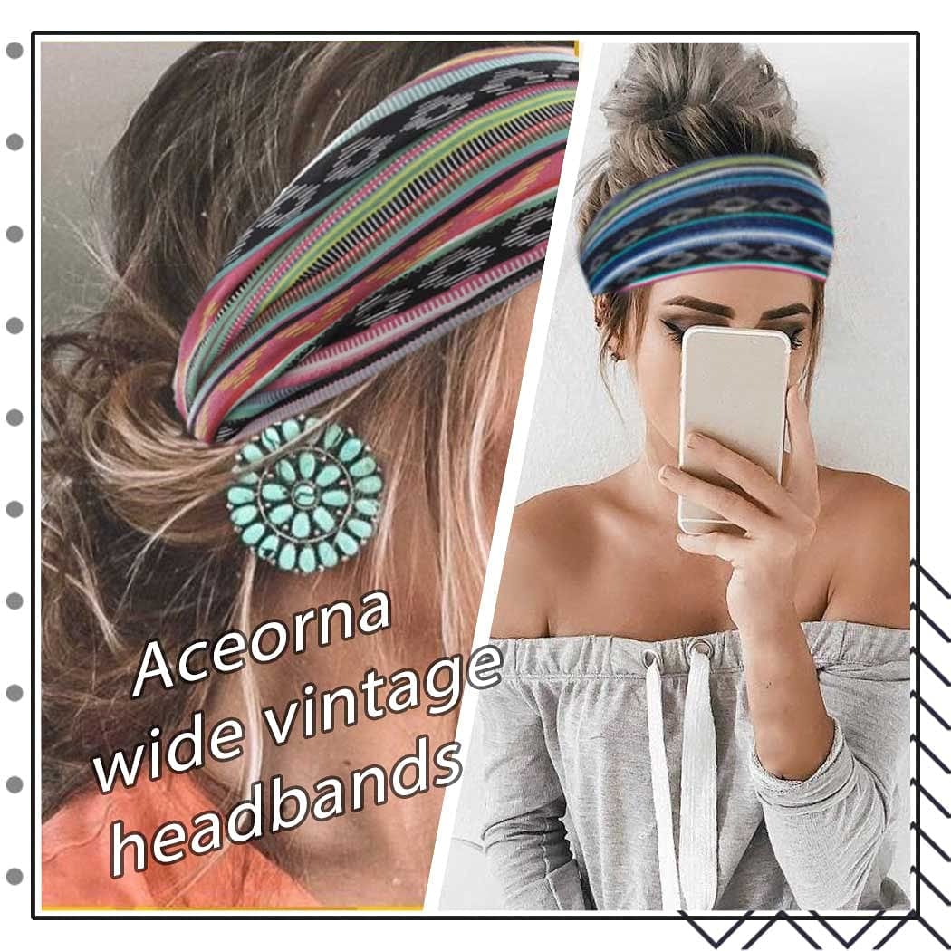 Aceorna Boho Headbands Wide Knot Hair Band Elastic Turban Head Band Stretch Leopard Twist Head Wraps Cloth Yoga Sweartband Fashion Hair Accessories for Women and Girls 3 Pcs (Set A) Apparel & Accessories > Clothing Accessories > Bandanas & Headties Aceorna   