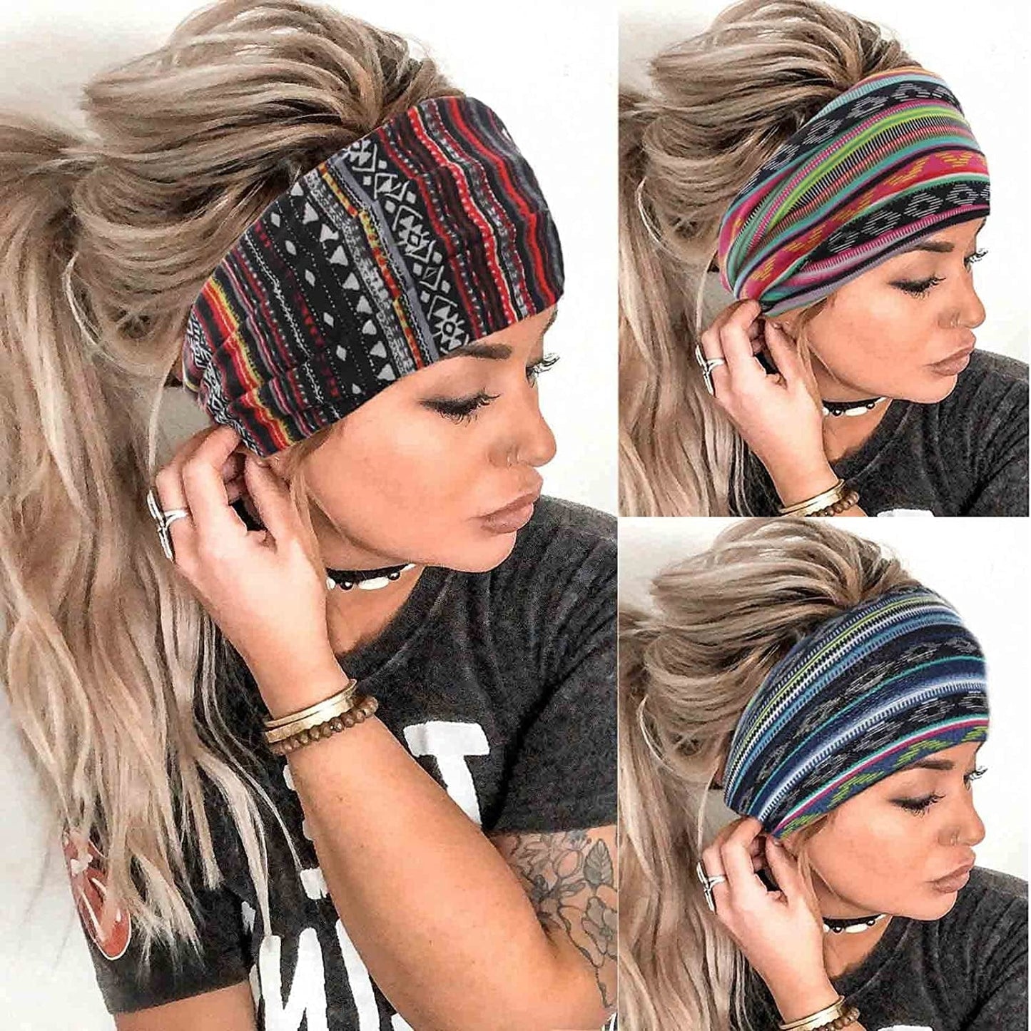 Aceorna Boho Headbands Wide Knot Hair Band Elastic Turban Head Band Stretch Leopard Twist Head Wraps Cloth Yoga Sweartband Fashion Hair Accessories for Women and Girls 3 Pcs (Set A) Apparel & Accessories > Clothing Accessories > Bandanas & Headties Aceorna Set A  