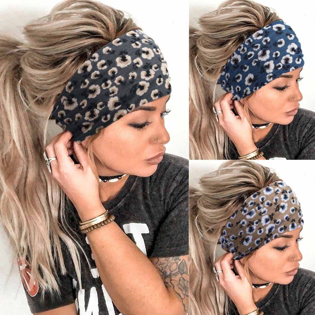 Aceorna Boho Headbands Wide Knot Hair Band Elastic Turban Head Band Stretch Leopard Twist Head Wraps Cloth Yoga Sweartband Fashion Hair Accessories for Women and Girls 3 Pcs (Set A) Apparel & Accessories > Clothing Accessories > Bandanas & Headties Aceorna Set J  