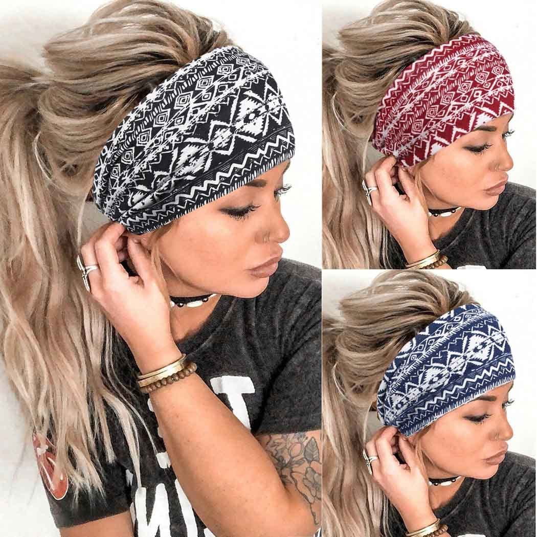 Aceorna Boho Headbands Wide Knot Hair Band Elastic Turban Head Band Stretch Leopard Twist Head Wraps Cloth Yoga Sweartband Fashion Hair Accessories for Women and Girls 3 Pcs (Set A) Apparel & Accessories > Clothing Accessories > Bandanas & Headties Aceorna Set C  