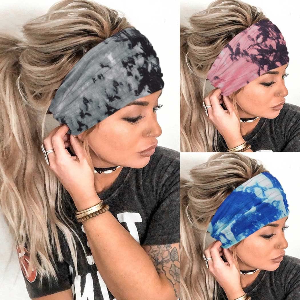 Aceorna Boho Headbands Wide Knot Hair Band Elastic Turban Head Band Stretch Leopard Twist Head Wraps Cloth Yoga Sweartband Fashion Hair Accessories for Women and Girls 3 Pcs (Set A) Apparel & Accessories > Clothing Accessories > Bandanas & Headties Aceorna Set N  