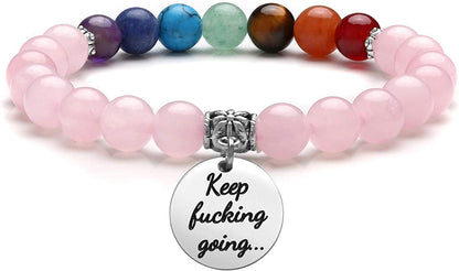 Top Plaza 7 Chakra Stone Bead Bracelets Yoga Reiki Healing Crystals Gemstone Beaded Bracelet Friendship Inspirational Message Charm Bracelet for Women Men Apparel & Accessories > Jewelry > Bracelets Top Plaza Rose Quartz  