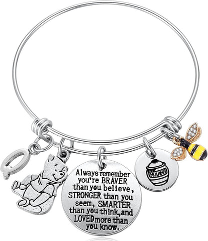 Inspired by Classic Gifts You Are Braver than You Believe, Bee, Hunny, Pooh Bear Charm Inspirational Jewelry for Women Girls Apparel & Accessories > Jewelry > Bracelets Kvekstio Q  