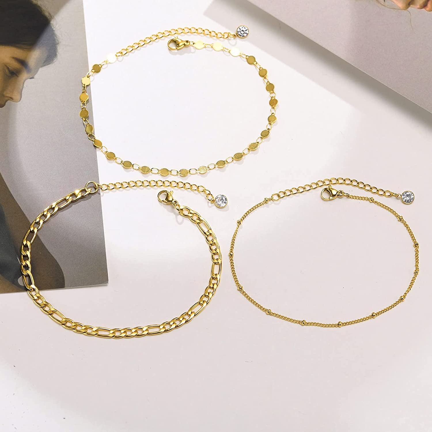 MEALGUET Women Gold Chain Anklet Bracelet : Stylish 18K Gold Plated Stainless Steel Minimalist Boho Style Layered Dainty Ankle Bracelet for Her, Summer Jewelry Gifts for Her Girl Apparel & Accessories > Jewelry > Anklets Mealguet   