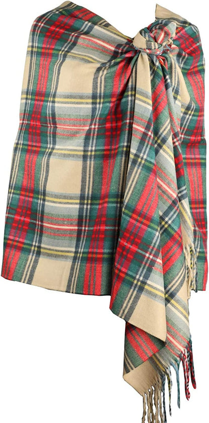Achillea Long & Wide Scottish Clan Tartan Plaid Cashmere Feel Shawl Wrap Winter Warm Scarf 80" X 30" Apparel & Accessories > Clothing Accessories > Scarves & Shawls Achillea Khaki Tartan  