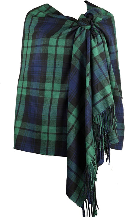 Achillea Long & Wide Scottish Clan Tartan Plaid Cashmere Feel Shawl Wrap Winter Warm Scarf 80" X 30" Apparel & Accessories > Clothing Accessories > Scarves & Shawls Achillea Green Tartan  