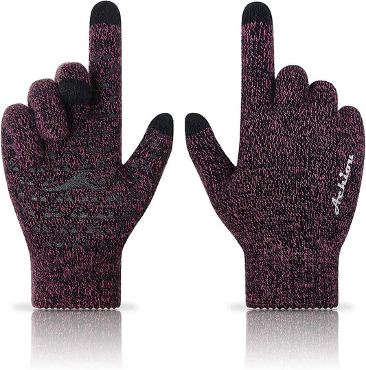 Achiou Winter Gloves for Men Women, Touch Screen Texting Warm Gloves with Thermal Soft Knit Lining,Elastic Cuff 3 Size Choice Apparel & Accessories > Clothing Accessories > Gloves & Mittens Achiou Rose Red Medium 