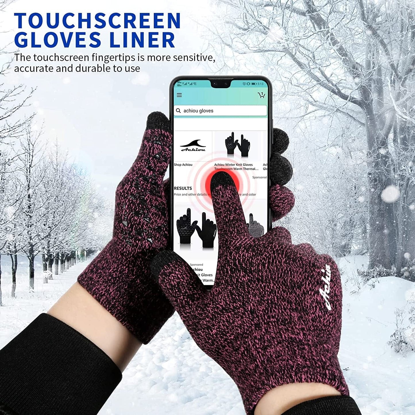 Achiou Winter Gloves for Men Women, Touch Screen Texting Warm Gloves with Thermal Soft Knit Lining,Elastic Cuff 3 Size Choice Apparel & Accessories > Clothing Accessories > Gloves & Mittens Achiou   