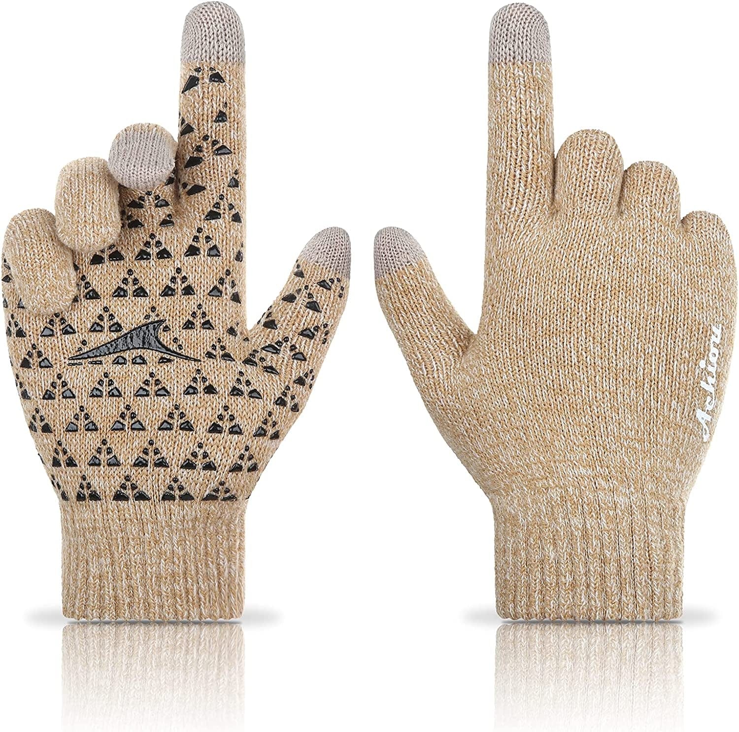 Achiou Winter Gloves for Men Women, Touch Screen Texting Warm Gloves with Thermal Soft Knit Lining,Elastic Cuff 3 Size Choice Apparel & Accessories > Clothing Accessories > Gloves & Mittens Achiou White & Khaki Large 