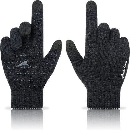 Achiou Winter Gloves for Men Women, Touch Screen Texting Warm Gloves with Thermal Soft Knit Lining,Elastic Cuff 3 Size Choice Apparel & Accessories > Clothing Accessories > Gloves & Mittens Achiou Shade Gray Medium 