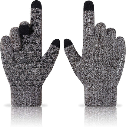 Achiou Winter Gloves for Men Women, Touch Screen Texting Warm Gloves with Thermal Soft Knit Lining,Elastic Cuff 3 Size Choice Apparel & Accessories > Clothing Accessories > Gloves & Mittens Achiou Coffee & White Medium 