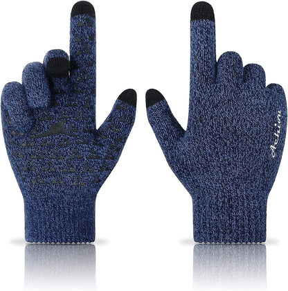 Achiou Winter Gloves for Men Women, Touch Screen Texting Warm Gloves with Thermal Soft Knit Lining,Elastic Cuff 3 Size Choice Apparel & Accessories > Clothing Accessories > Gloves & Mittens Achiou Blue Medium 