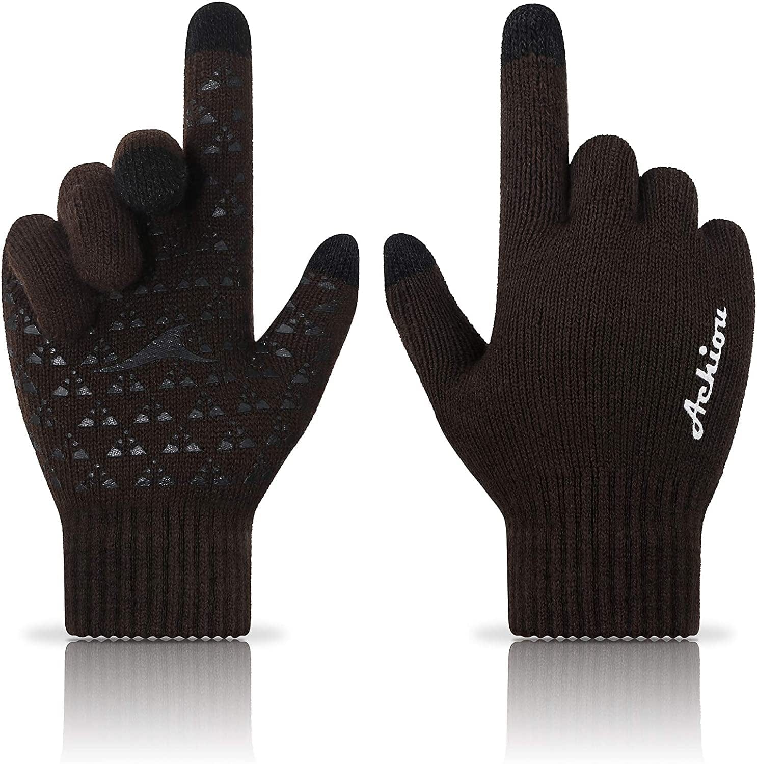 Achiou Winter Gloves for Men Women, Touch Screen Texting Warm Gloves with Thermal Soft Knit Lining,Elastic Cuff 3 Size Choice Apparel & Accessories > Clothing Accessories > Gloves & Mittens Achiou Coffee X-Large 