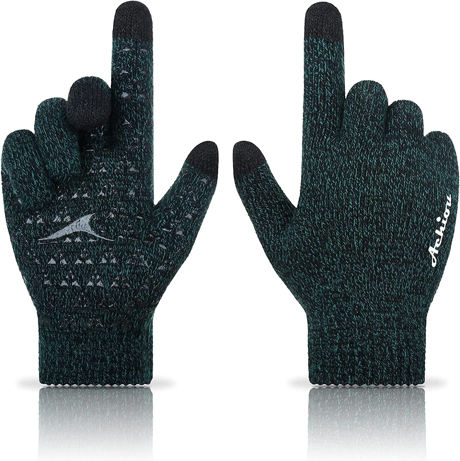 Achiou Winter Gloves for Men Women, Touch Screen Texting Warm Gloves with Thermal Soft Knit Lining,Elastic Cuff 3 Size Choice Apparel & Accessories > Clothing Accessories > Gloves & Mittens Achiou Black & Green Large 