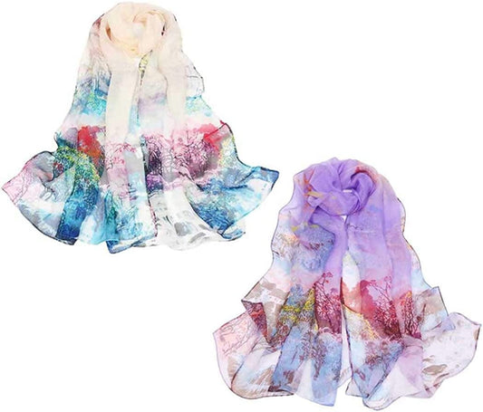 Acotavie 2 Pcs Scarfs for Women Lightweight Scarves Fashion Floral Print Shawls Holiday Gifts Scarf Apparel & Accessories > Clothing Accessories > Scarves & Shawls Acotavie A10  