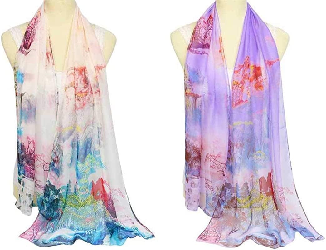 Acotavie 2 Pcs Scarfs for Women Lightweight Scarves Fashion Floral Print Shawls Holiday Gifts Scarf Apparel & Accessories > Clothing Accessories > Scarves & Shawls Acotavie   