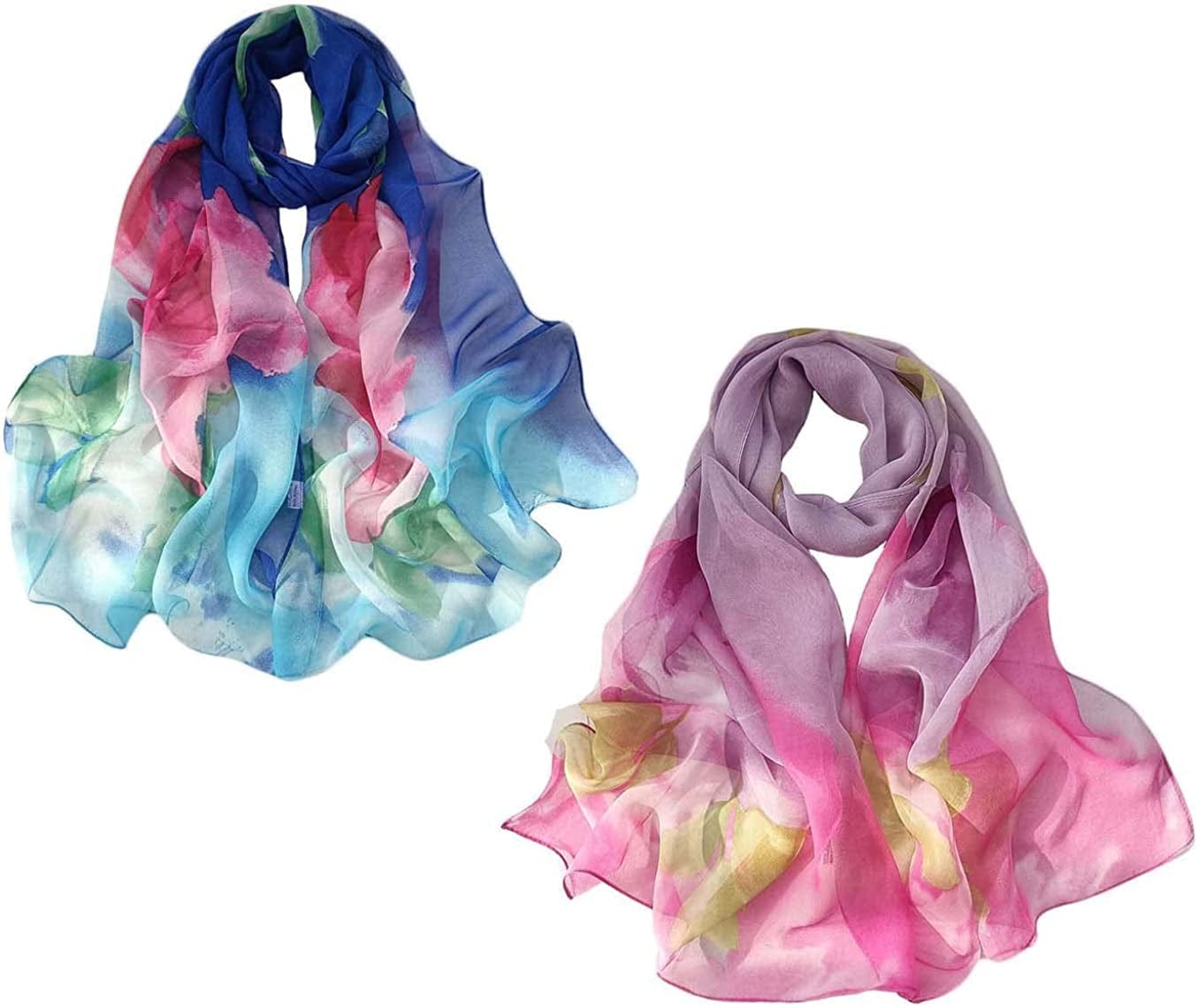 Acotavie 2 Pcs Scarfs for Women Lightweight Scarves Fashion Floral Print Shawls Holiday Gifts Scarf Apparel & Accessories > Clothing Accessories > Scarves & Shawls Acotavie Set 26  