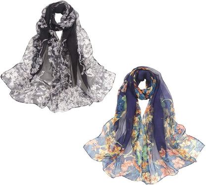 Acotavie 2 Pcs Scarfs for Women Lightweight Scarves Fashion Floral Print Shawls Holiday Gifts Scarf Apparel & Accessories > Clothing Accessories > Scarves & Shawls Acotavie Set 4  