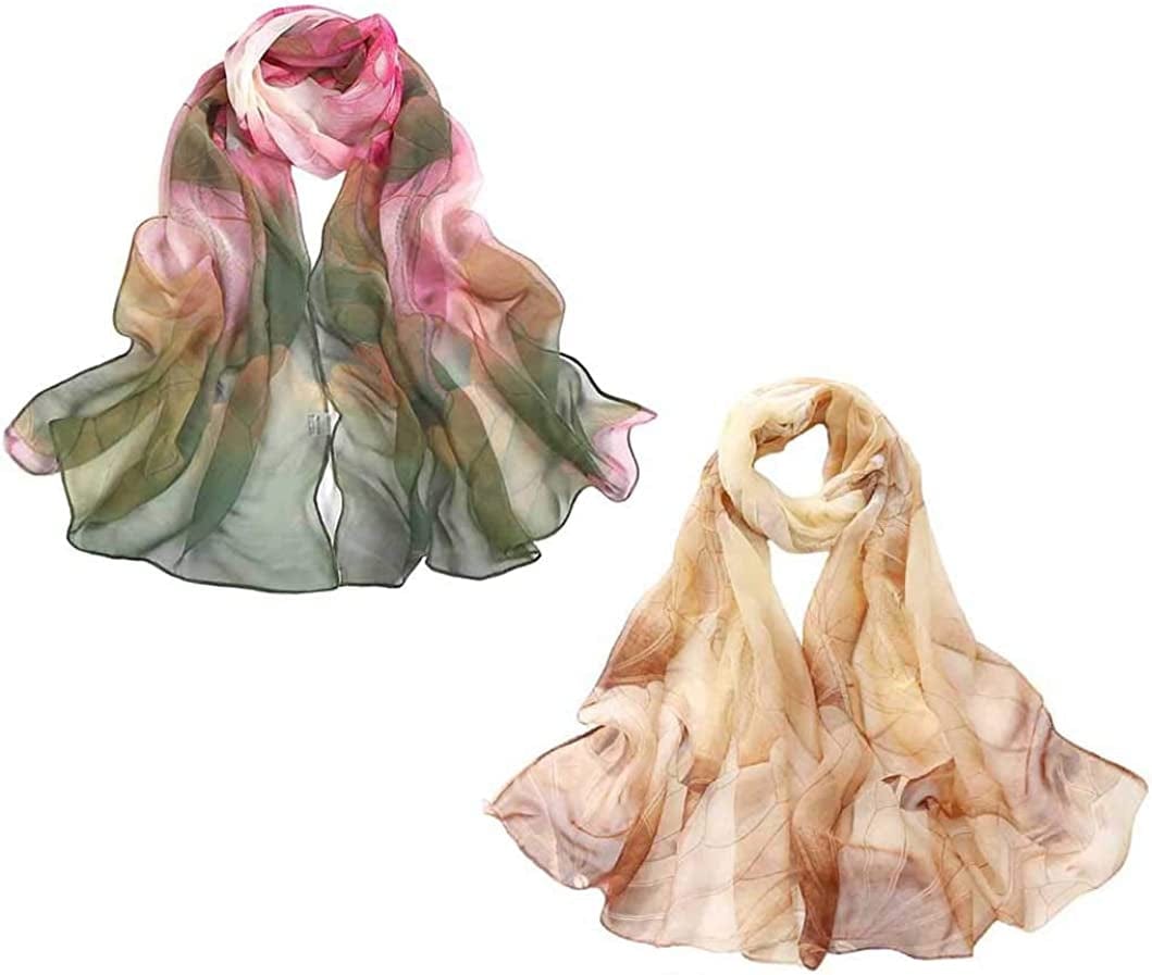 Acotavie 2 Pcs Scarfs for Women Lightweight Scarves Fashion Floral Print Shawls Holiday Gifts Scarf Apparel & Accessories > Clothing Accessories > Scarves & Shawls Acotavie A5  