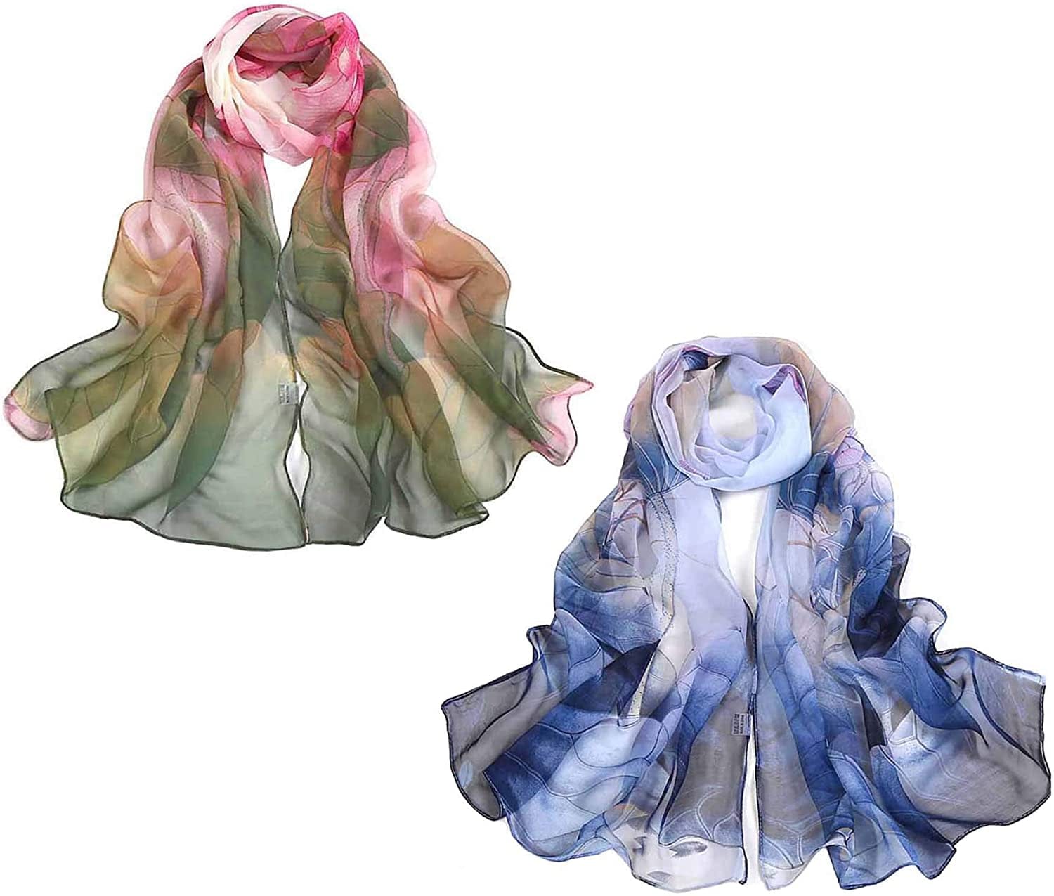 Acotavie 2 Pcs Scarfs for Women Lightweight Scarves Fashion Floral Print Shawls Holiday Gifts Scarf Apparel & Accessories > Clothing Accessories > Scarves & Shawls Acotavie Set 9  