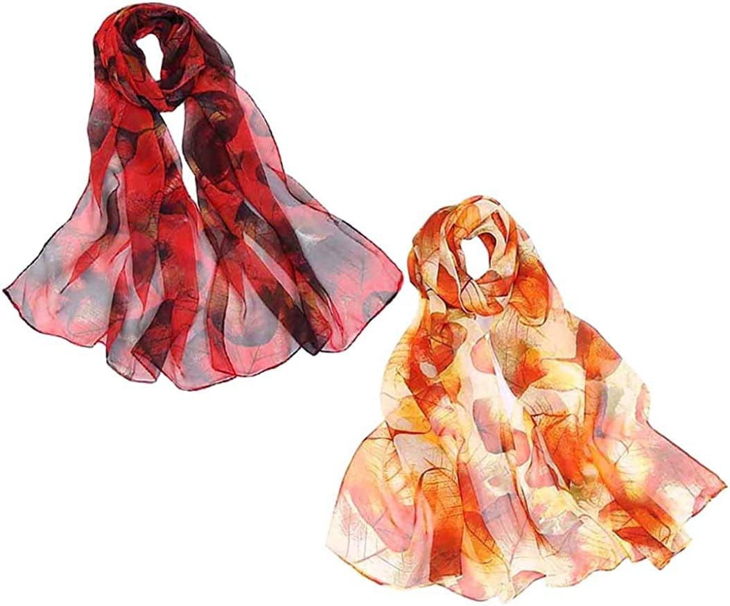 Acotavie 2 Pcs Scarfs for Women Lightweight Scarves Fashion Floral Print Shawls Holiday Gifts Scarf Apparel & Accessories > Clothing Accessories > Scarves & Shawls Acotavie A11  