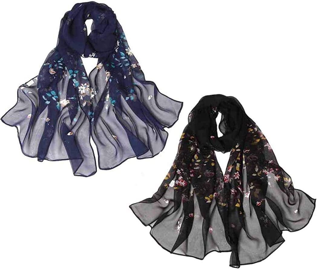 Acotavie 2 Pcs Scarfs for Women Lightweight Scarves Fashion Floral Print Shawls Holiday Gifts Scarf Apparel & Accessories > Clothing Accessories > Scarves & Shawls Acotavie A13  