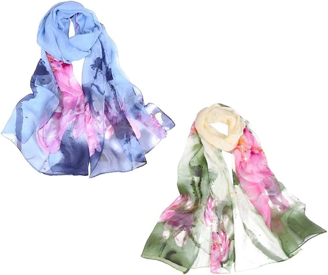 Acotavie 2 Pcs Scarfs for Women Lightweight Scarves Fashion Floral Print Shawls Holiday Gifts Scarf Apparel & Accessories > Clothing Accessories > Scarves & Shawls Acotavie A61  
