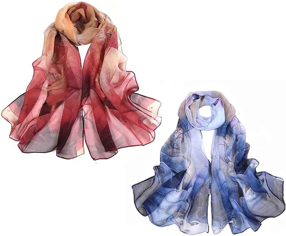 Acotavie 2 Pcs Scarfs for Women Lightweight Scarves Fashion Floral Print Shawls Holiday Gifts Scarf Apparel & Accessories > Clothing Accessories > Scarves & Shawls Acotavie A12  