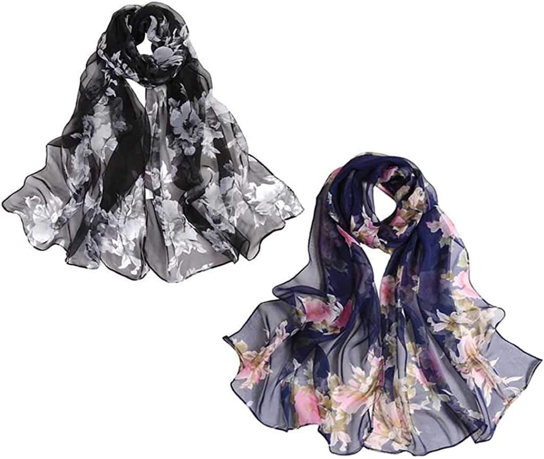 Acotavie 2 Pcs Scarfs for Women Lightweight Scarves Fashion Floral Print Shawls Holiday Gifts Scarf Apparel & Accessories > Clothing Accessories > Scarves & Shawls Acotavie A8  