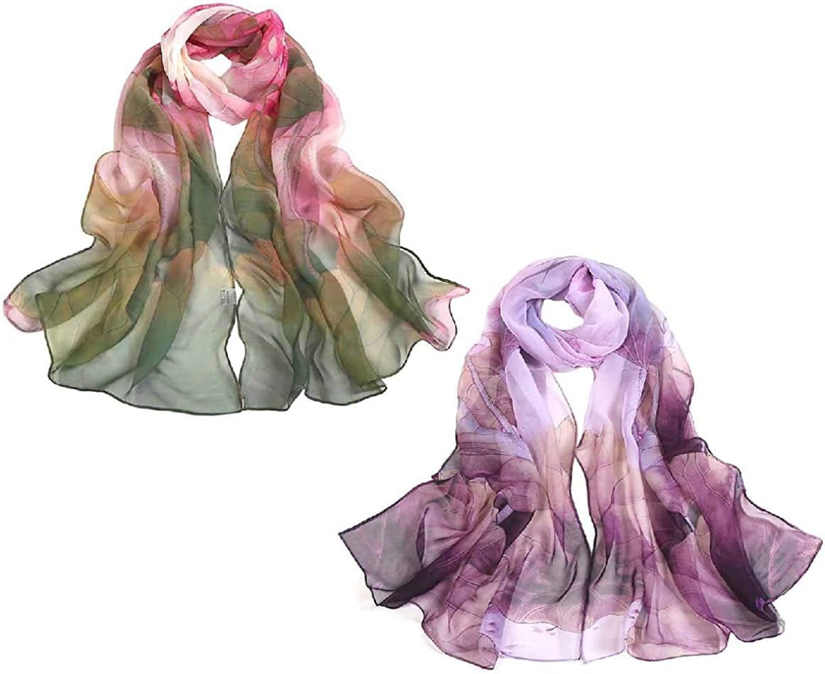 Acotavie 2 Pcs Scarfs for Women Lightweight Scarves Fashion Floral Print Shawls Holiday Gifts Scarf Apparel & Accessories > Clothing Accessories > Scarves & Shawls Acotavie A14  