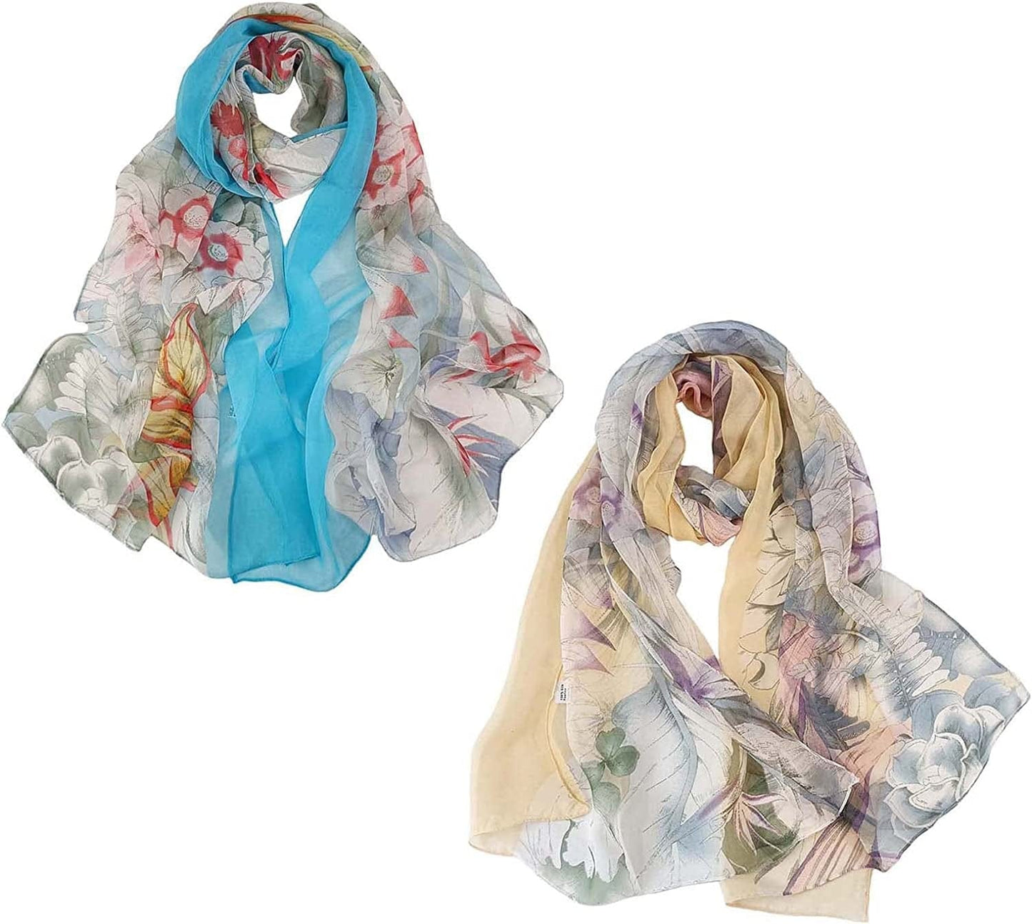 Acotavie 2 Pcs Scarfs for Women Lightweight Scarves Fashion Floral Print Shawls Holiday Gifts Scarf Apparel & Accessories > Clothing Accessories > Scarves & Shawls Acotavie Set 23  