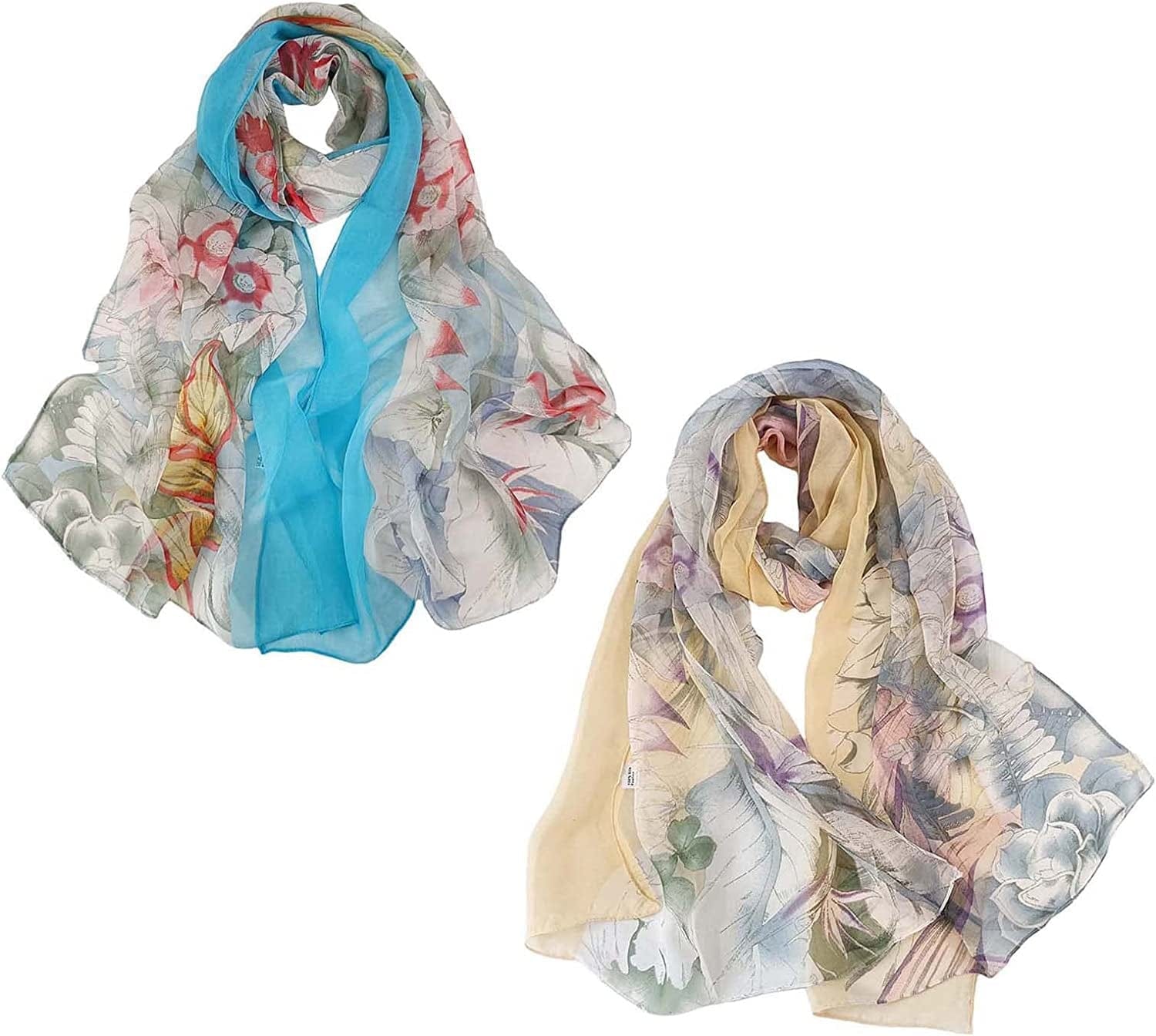 Acotavie 2 Pcs Scarfs for Women Lightweight Scarves Fashion Floral Print Shawls Holiday Gifts Scarf Apparel & Accessories > Clothing Accessories > Scarves & Shawls Acotavie Set 23  