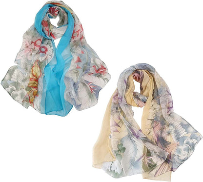 Acotavie 2 Pcs Scarfs for Women Lightweight Scarves Fashion Floral Print Shawls Holiday Gifts Scarf Apparel & Accessories > Clothing Accessories > Scarves & Shawls Acotavie Set 23  