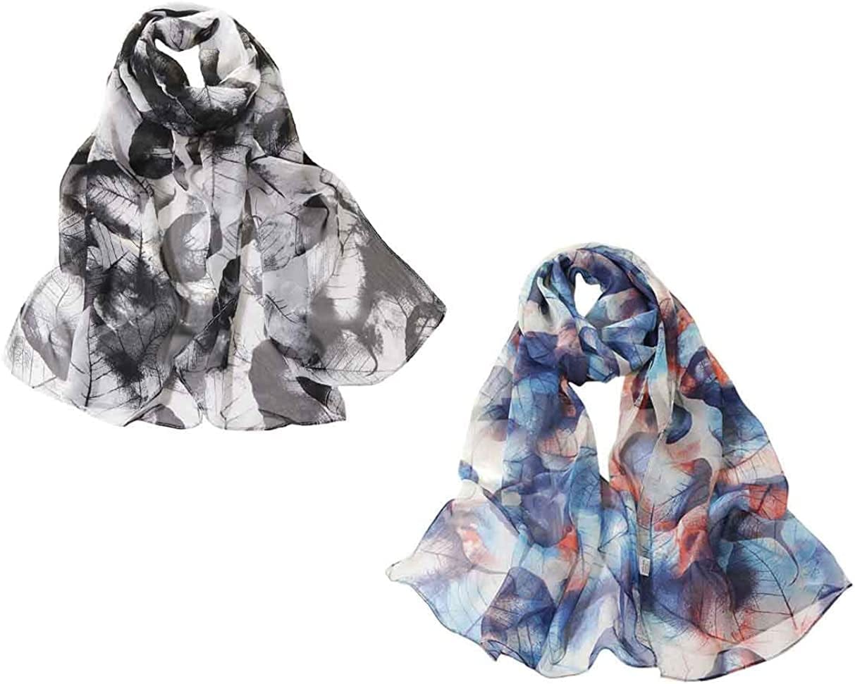 Acotavie 2 Pcs Scarfs for Women Lightweight Scarves Fashion Floral Print Shawls Holiday Gifts Scarf Apparel & Accessories > Clothing Accessories > Scarves & Shawls Acotavie A15  