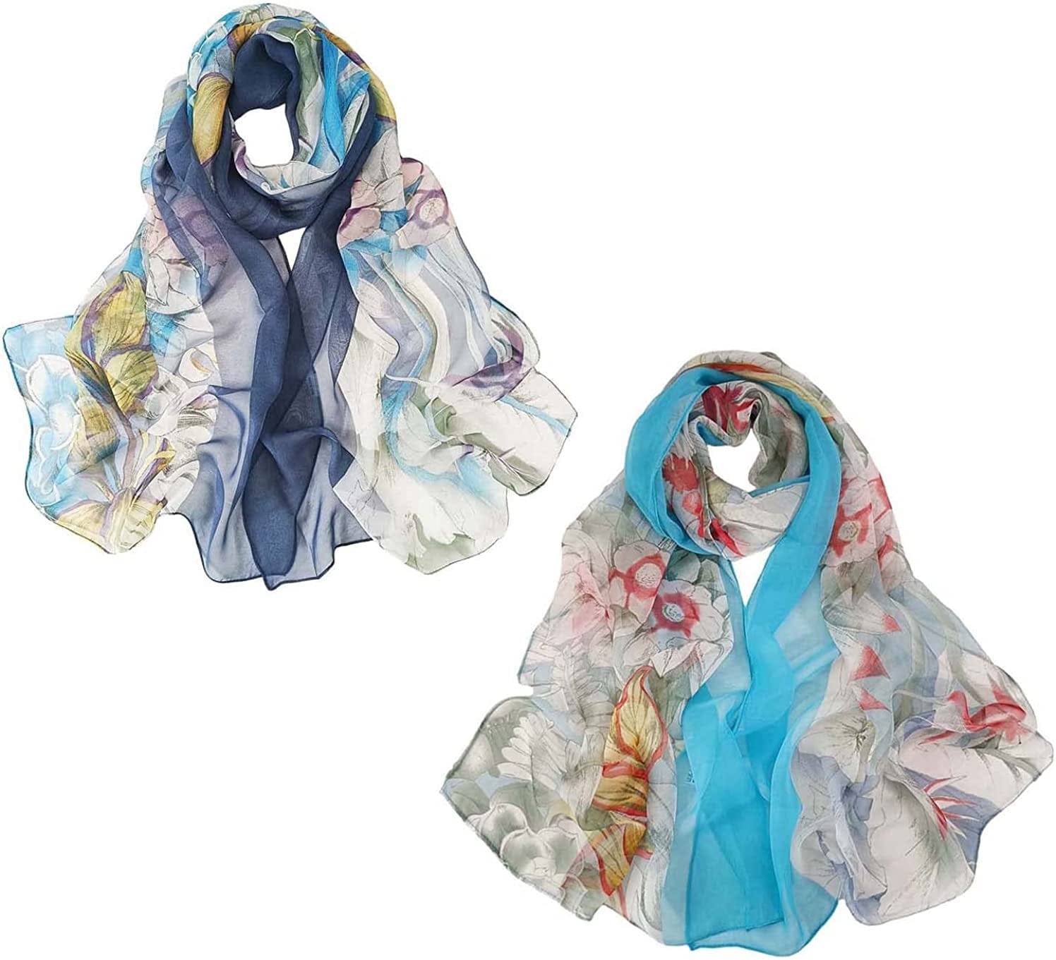 Acotavie 2 Pcs Scarfs for Women Lightweight Scarves Fashion Floral Print Shawls Holiday Gifts Scarf Apparel & Accessories > Clothing Accessories > Scarves & Shawls Acotavie Set 22  