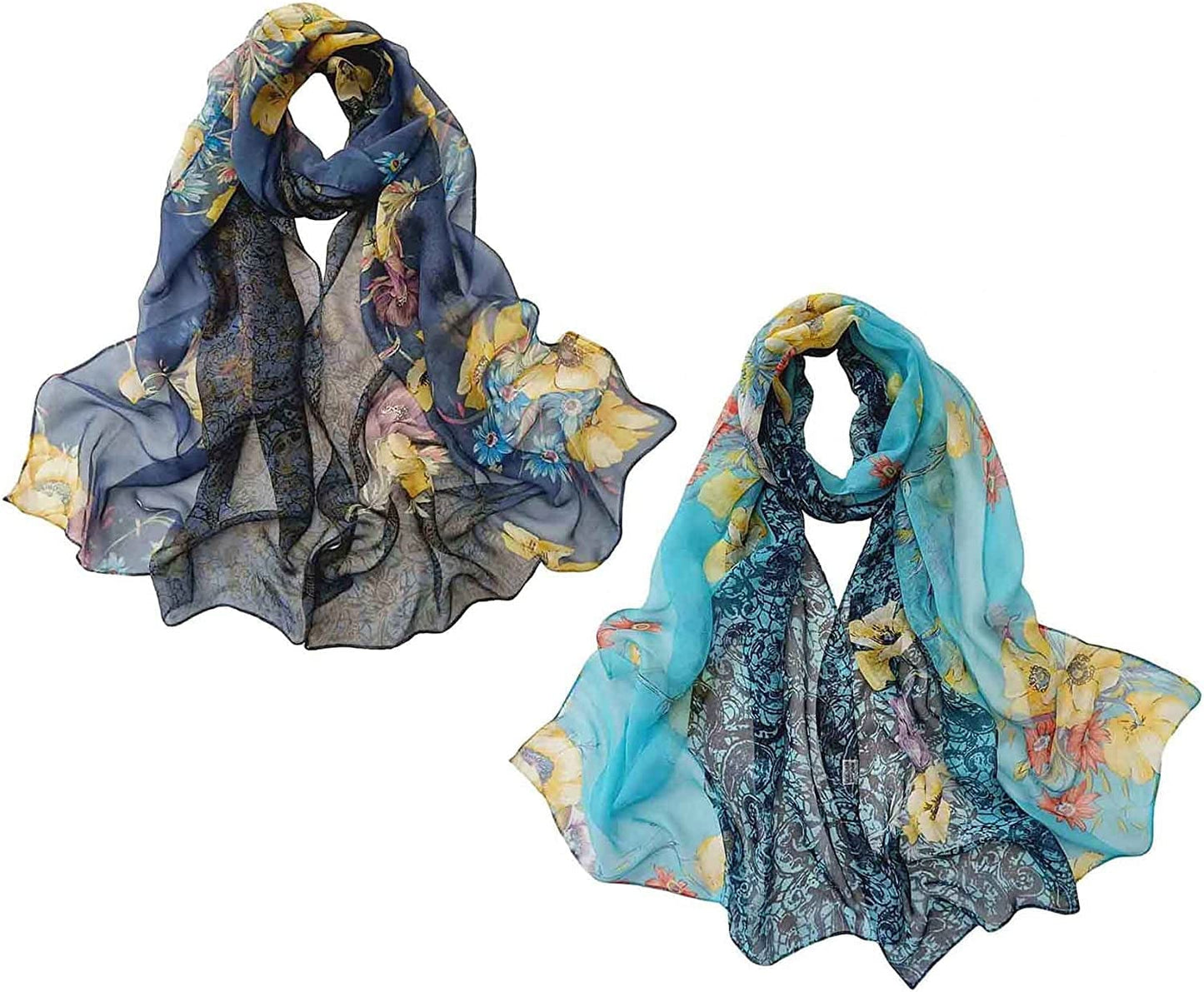 Acotavie 2 Pcs Scarfs for Women Lightweight Scarves Fashion Floral Print Shawls Holiday Gifts Scarf Apparel & Accessories > Clothing Accessories > Scarves & Shawls Acotavie A101  