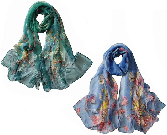 Acotavie 2 Pcs Scarfs for Women Lightweight Scarves Fashion Floral Print Shawls Holiday Gifts Scarf Apparel & Accessories > Clothing Accessories > Scarves & Shawls Acotavie A100  