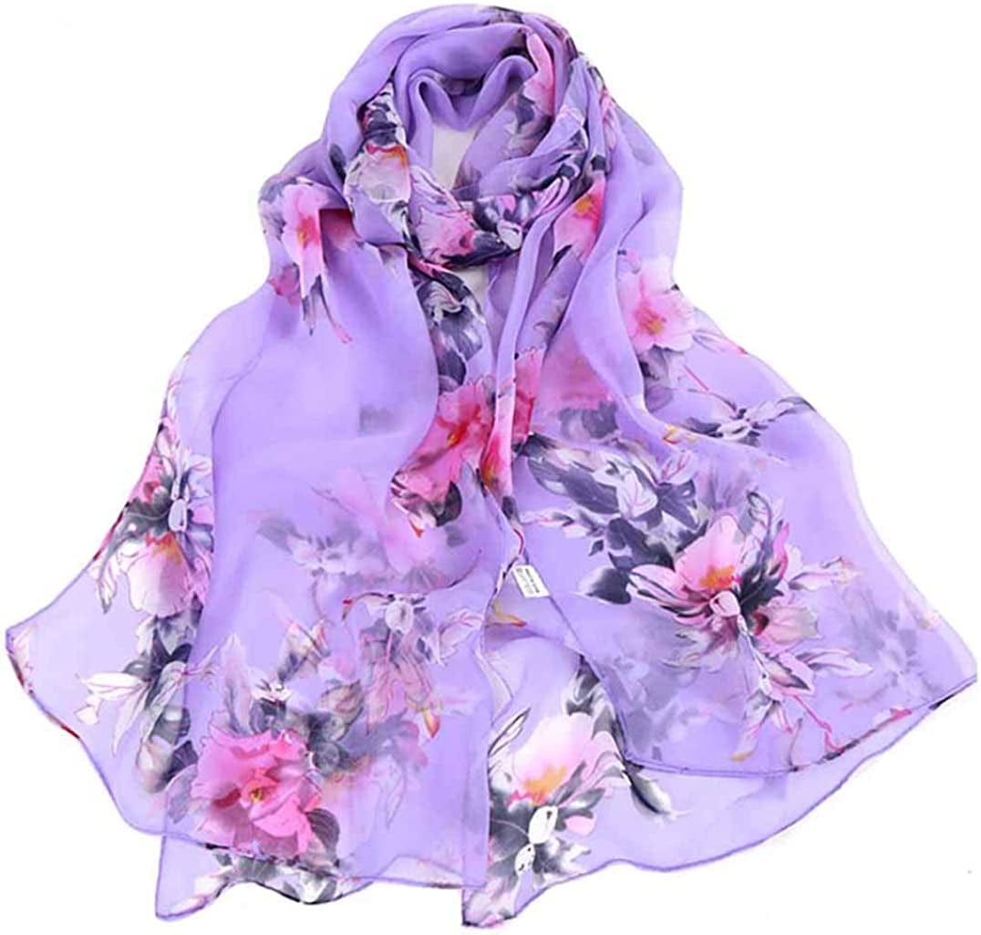 Acotavie Scarfs for Women Lightweight Print Floral Pattern Scarf Shawl Fashion Scarves Sunscreen Shawls Apparel & Accessories > Clothing Accessories > Scarves & Shawls AliceLife Peach Blossom&purple  