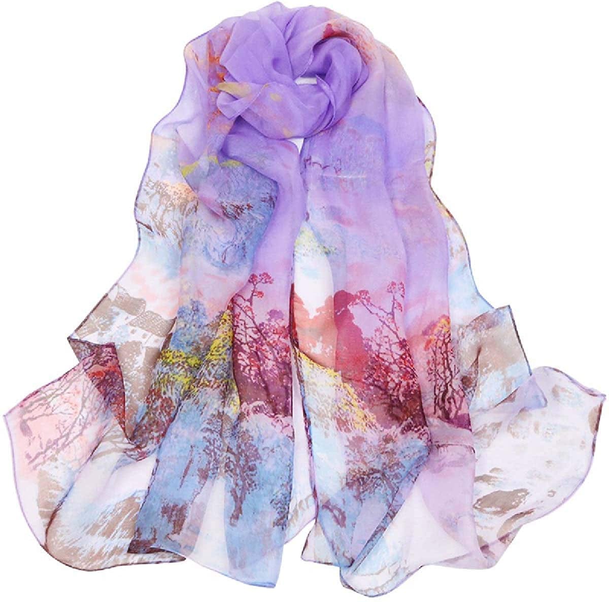 Acotavie Scarfs for Women Lightweight Print Floral Pattern Scarf Shawl Fashion Scarves Sunscreen Shawls Apparel & Accessories > Clothing Accessories > Scarves & Shawls AliceLife Oil Painting&purple  